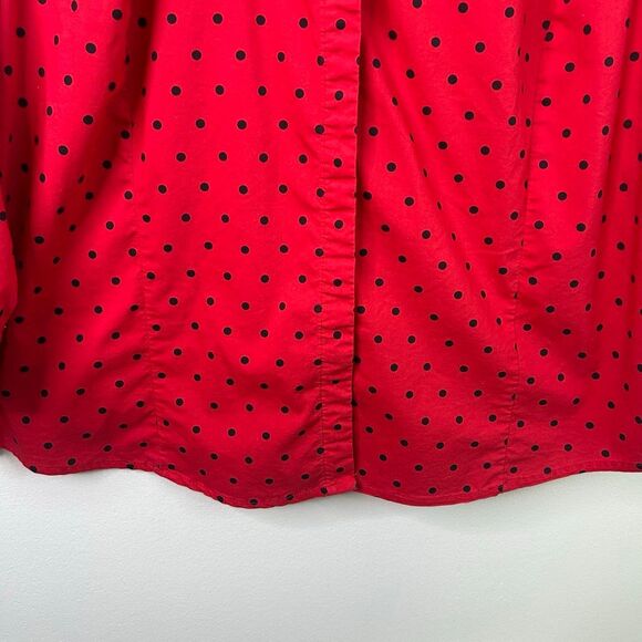 Vintage Basic Editions Red Black Polka Dot Button Up Blouse XXL‎ Sears Cotton - Picture 3 of 11